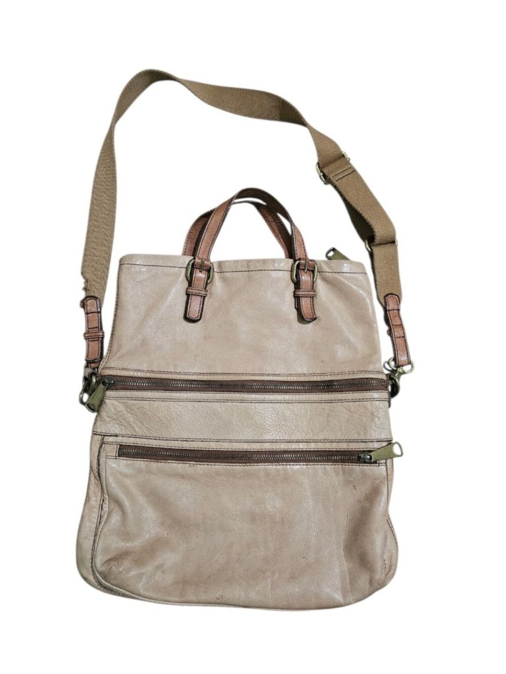 Fossil Womens Large Archival Leather Utility Tote Tan Rare Iconic Gorpcore Bag - Picture 2 of 7